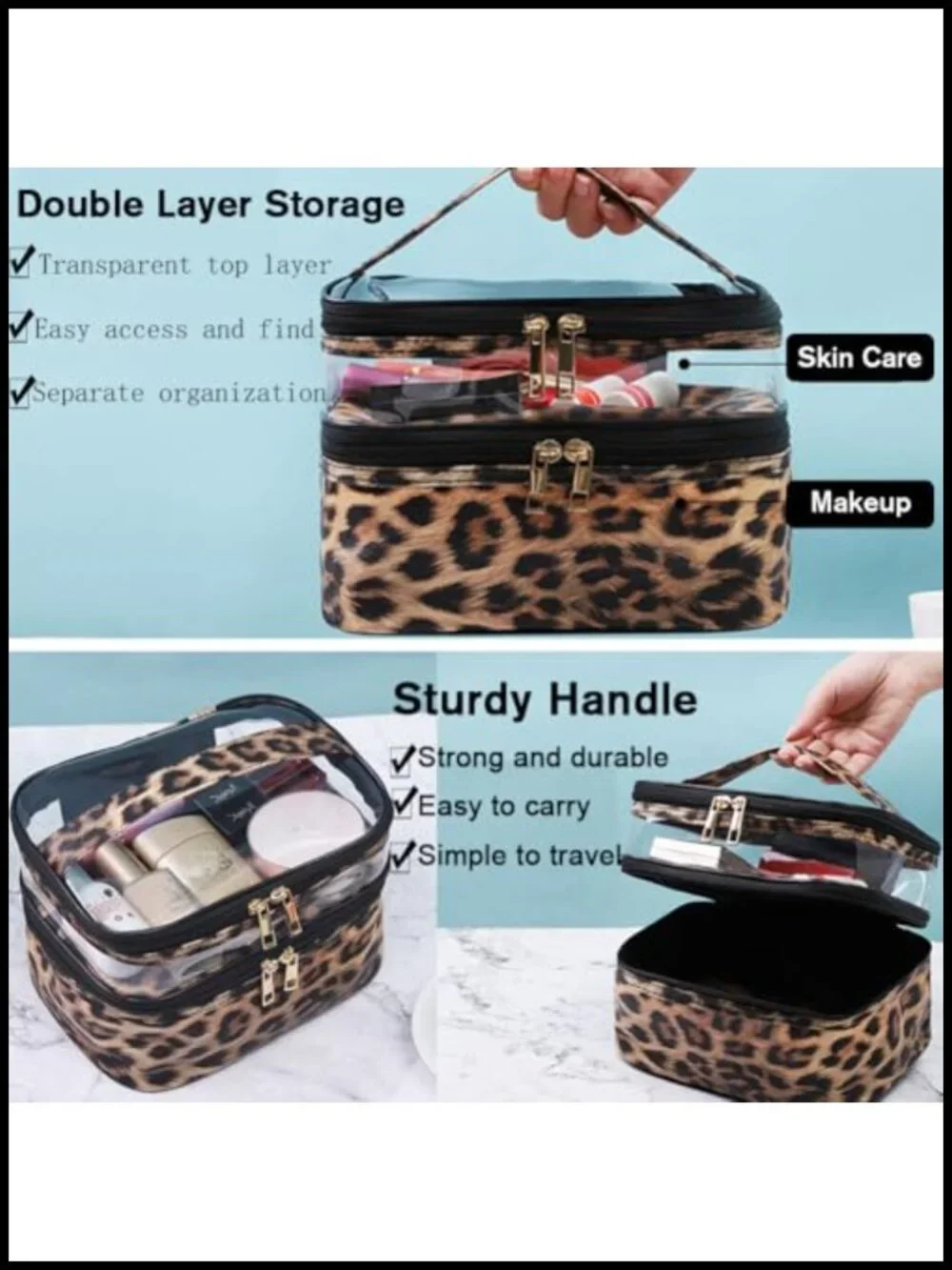 Waterproof Faux Leather Travel Toiletry Bag with Double Layer Organizer
